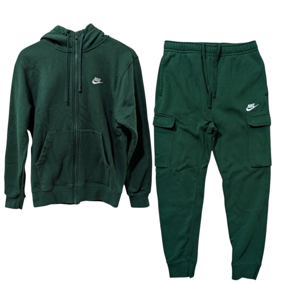 Nike Club Fleece Full-Zip Hoodie & Cargo Joggers Tracksuit Set Sz S (BV2645-341) - Picture 2 of 10